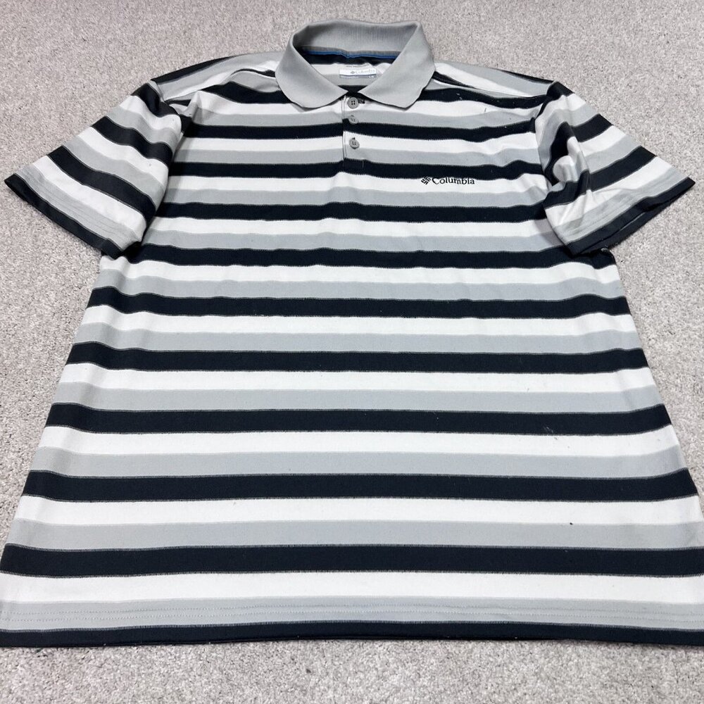 Columbia Polo Men’s Gray White Striped Short Sleeve Size Large - Picture 9 of 10